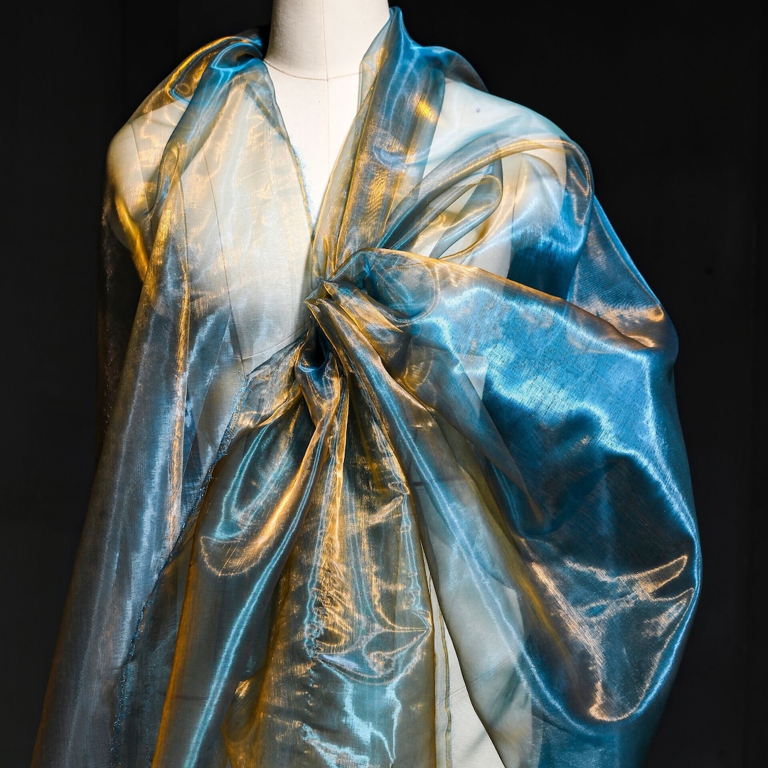 Blue&gold Holographic Gauze Fabric,reflective Magic Organza,blue and ...