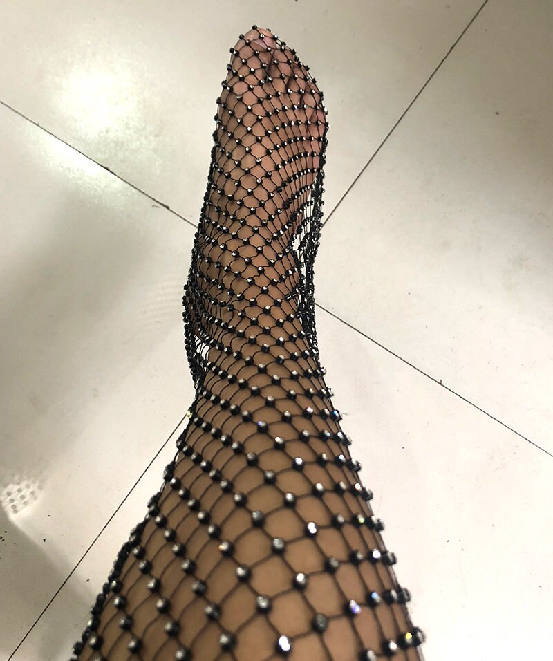 Fishnet Opacity Rhinestone Wholesale!black& White Rhinestone Fishnet,37 Rows Elastic Beads Lace ...