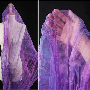 Iridescent Purple Pleated Wave Gauze Fabric,Holographic Magic Organza Fabric,Ruff Lace Fabric,Background,Party Decor,Wholesale DIY Supplies,