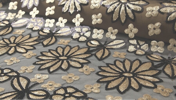 Lot De Tissus Coton Fleurs Avec Paillettes - Loisirs Créatifs - Neuf