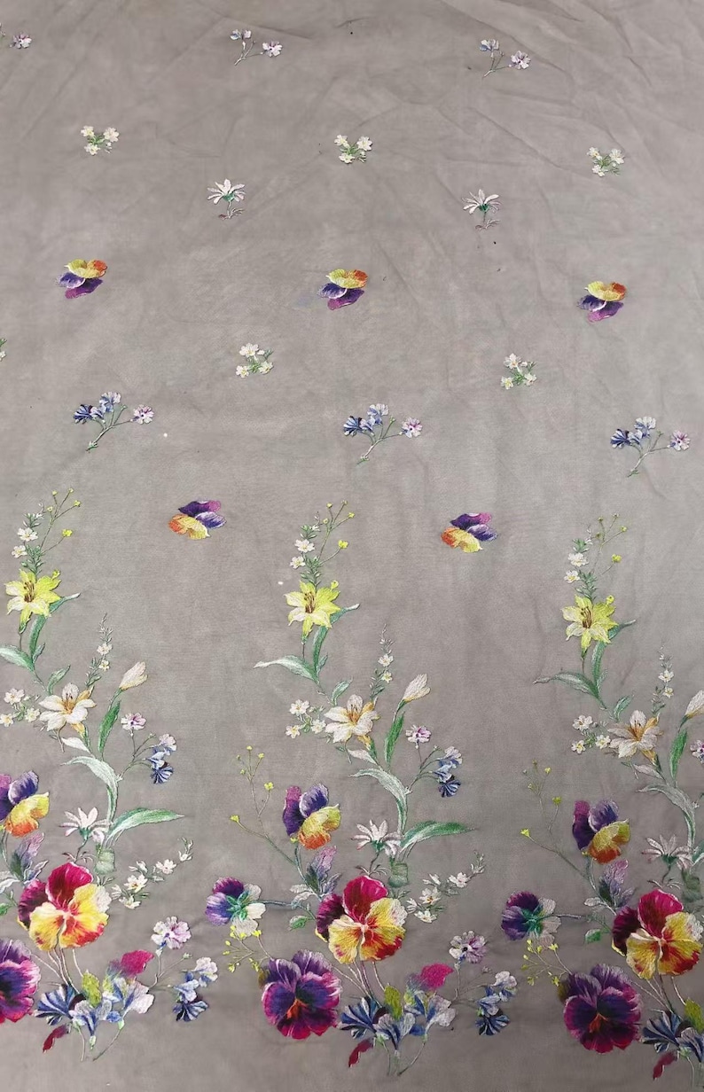 1Yard Floral Lace Fabric,Colorful EmbroideryTulle Fabric,Bridal Dress Lace,Wedding Dress Fabric,Vintage Apparel Lace,Bridal Veil,Flower Veil image 12