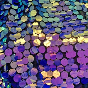 1 Yard Iridescent Purple&blue Sequin Fabric,18mm Sequins on Mesh ...