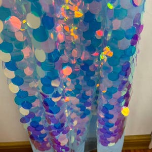Tela de lentejuelas plateadas brillantes, tela de lentejuelas brillantes con gotas colgantes, tela de lentejuelas de sirena, fondo de lentejuelas, tela de espejo matelic 34#Iridescent Blue