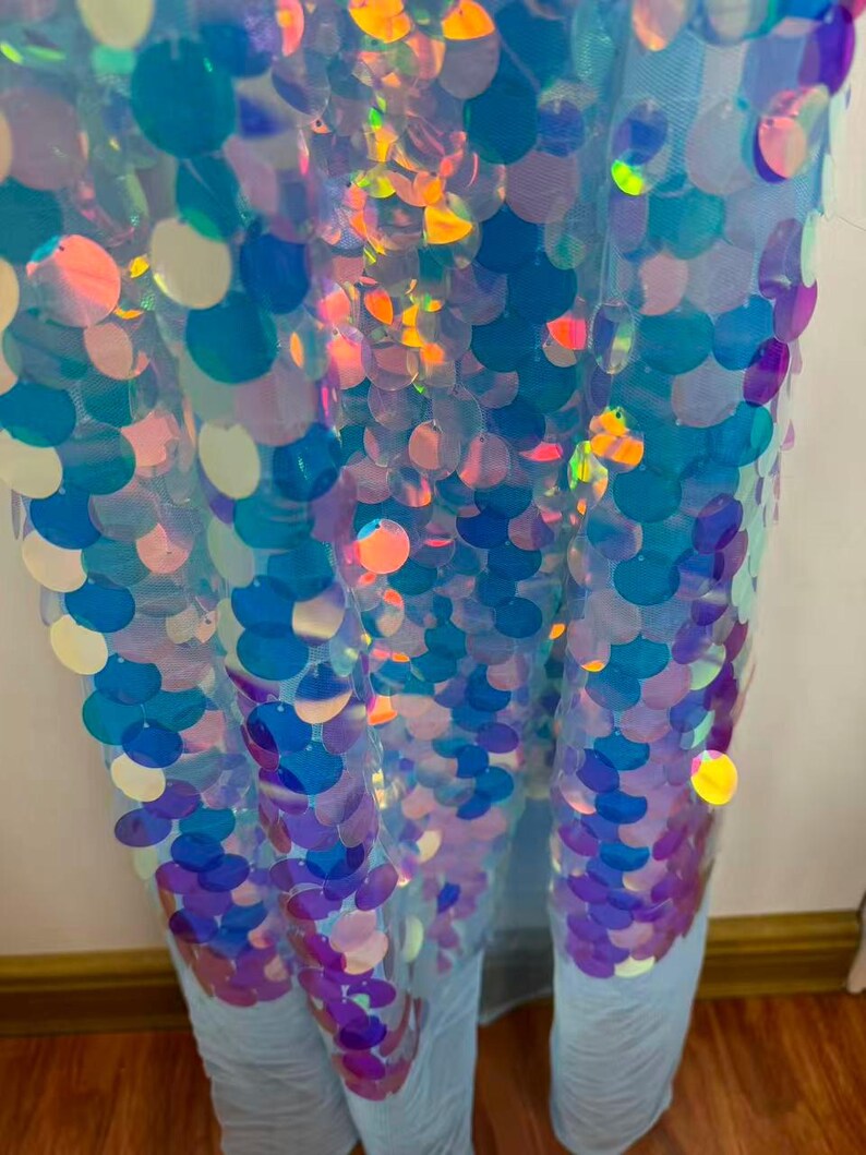 Tela de lentejuelas plateadas brillantes, tela de lentejuelas brillantes con gotas colgantes, tela de lentejuelas de sirena, fondo de lentejuelas, tela de espejo matelic 34#Iridescent Blue