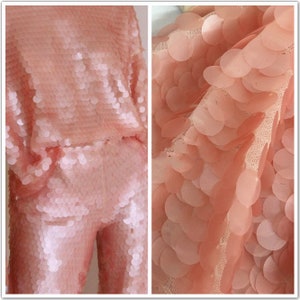 Neu!! 1 Yard 18MM Paillettenstoff, Pfirsich baumelnde Tropfen Paillettenstoff, Meerjungfrau Paillettenstoff, Hochzeit Brautkleid Stoff, Hout Couture Kleid Stoff
