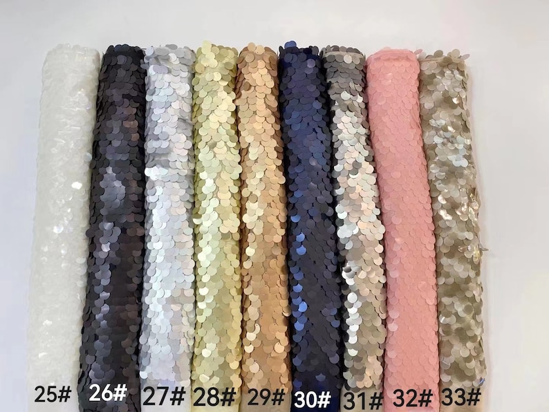 New1Yard Cream Color Sequin Fabric,Dangling Drop Sequin Fabric,Mermaid Sequin Fabric,Big Sequin on Mesh Fabric,Hout Couture Dress Fabric image 5