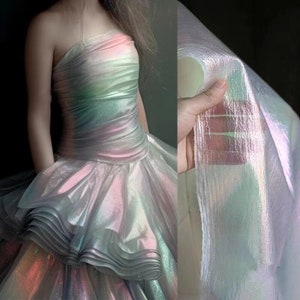 Iridescent folds Pearl Yarn, Crinkle Sheer Organza Fabric,Pleated Texture Gauze,Dance,Cosplay,Backdrop Party Decor,Crush Holographic Fabric