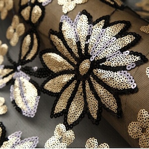 1 Yard Dress Sequin Fabric, Haute Couture Fabric,Costume Embroidery Flower Sequin Lace Fabric,3D Floral Dress,by Yard