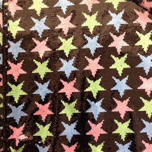 1 yard Multicolor Stars Sequin Fabric,Reversible Sequin Fabric,Holographic Sequin Mesh Fabric,2Tone Flip up Mermaid Sequin Fabric