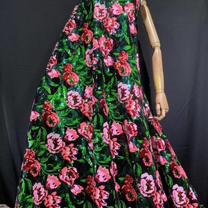 Gorgeous Rose Flower Sequin Fabric,Heavy Embroidery Floral Chiffon Lace Fabric,Colorful Flower Fabric,Sequin Dress,Prom Dress,Party Dress,