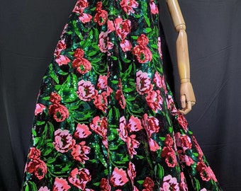Rose Flower Sequin Fabric,Heavy Embroidery Floral Chiffon Lace Fabric,Colorful Flower Fabric,Sequin Dress,Prom Party Evening Dace Dress