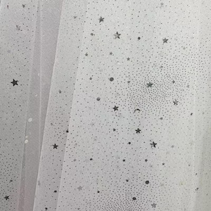 Star Moon Mesh Fabric,Silver Star Moon Glitter Stick on Mesh for Birthday Party Decor,Baby Dress,Tutu Skirt, Backdrop,Halloween Cape Veil