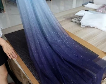 Ombre Glitter Tulle,Shiny Overstain Fabric,Navy to Light Blue Glitter Fabric For Dress,Background,Party Decor,Bridal Dress,Sequin Prom Dress