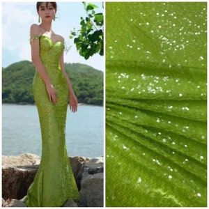 Neon Green Sequin Fabric,Crystal Green White Mermaid Sequin Fabric,Shiny Sequin Prom Dress,Summer Dress,Sparkle Prom Wedding Dress