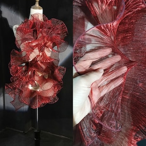 Iridescent Red Organza Lotus Lace Trim,Red Lace Fabric,Wedding Dress Lace,DIY Dress Headwear Toy Cloth Supplies,3D Fabala Wave Trim,41Colors