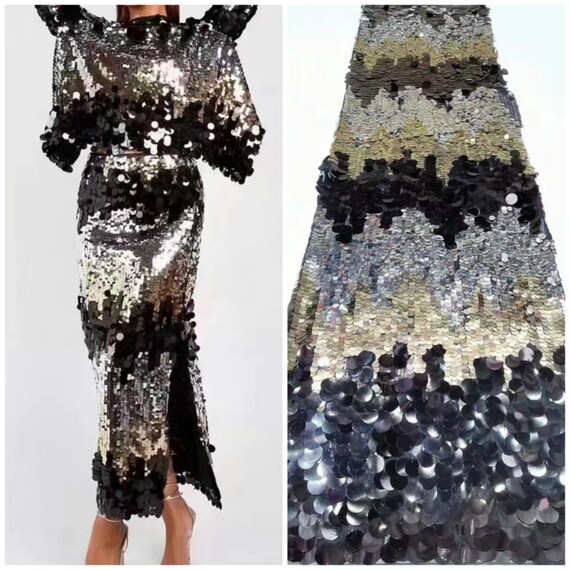 black sequin dress material Black Sequin Fabric Shiny & Matte Black Sequin Material