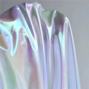 4Way Stretch Iridescent White Knit Fabric,Hologram Stretch Fabric,Spandex Shiny Fabric for Stage Cosplay Costume,39Colors for Choose