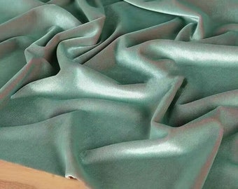 Tela de terciopelo verde menta y rojo elástica en direcciones, tela