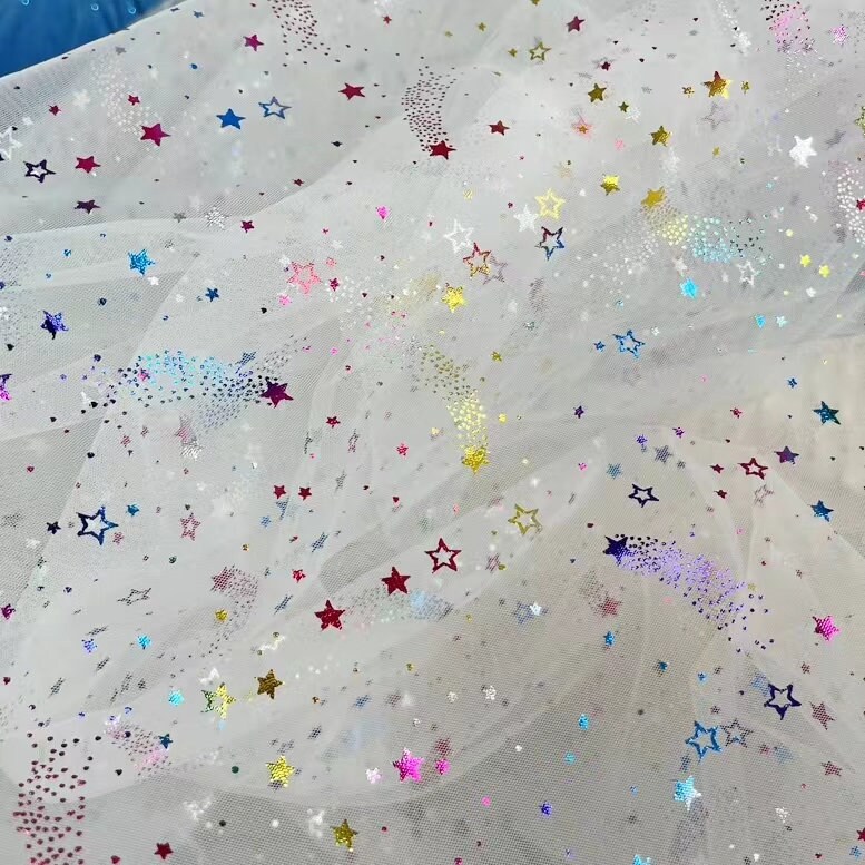 Textile Star Wholesale!1yard Iridescent Star Tulle Fabric,star Print on Tulle Fabric ...