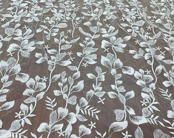 1 yarda de tela de encaje de hojas de color blanquecino de alta calidad, encaje de guipur, vestido de novia, tela de encaje bordado, encaje de novia, vestido de boda, encaje de flores