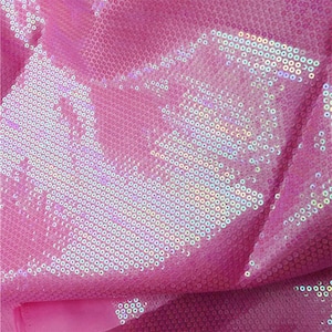 1 Yard Iridescent Pink Sequin Fabric,Dolls Clothes Fabric,Sequins Embroidered in the Satin Fabric,Craft Supplies Sequin,No Stretch Sequin
