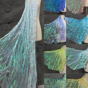 1Yard Pleated Wave Iridescent Holographic Gauze Fabric,3D Magic Organza,Prom Party Fashion Show Dress,Cosplay Stage Costume,Party Home Decor