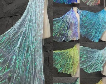 1Yard Pleated Wave Iridescent Holographic Gauze Fabric,3D Magic Organza,Prom Party Fashion Show Dress,Cosplay Stage Costume,Party Home Decor