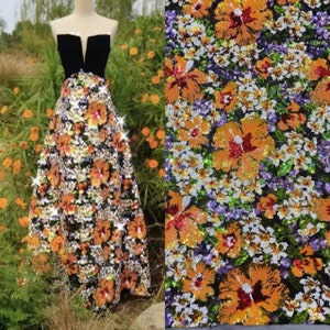 Gorgeous Cushaw Flower Sequin Fabric,Heavy Embroidery Floral  Lace Fabric,Colorful Flower Fabric,Sequin Dress,Prom Dress,Party Dress,