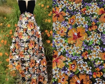 Gorgeous Cushaw Flower Sequin Fabric,Heavy Embroidery Floral  Lace Fabric,Colorful Flower Fabric,Sequin Dress,Prom Dress,Party Dress,
