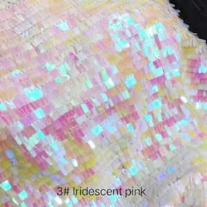 New!! 1 Yard Unicorn Iridescent Pink Sequin Fabric,Baby Pink Rectangular Sequins on Mesh for Dress Costumes,Holographic Sequin Fabric,