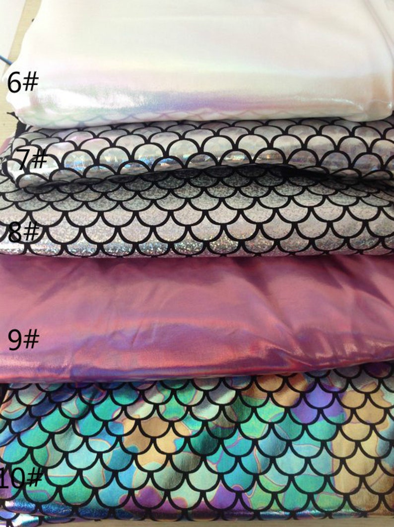1 Yard Mermaid Fabric,Hologram Dragon Scale Spandex Fabric,Holographic Fish Scale Stretch Fabric,Foil Print Fabric,11 Colors for Choose image 2