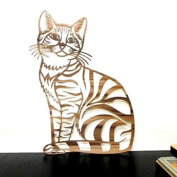 Items similar to Real Wood Wall Stickers in Walnut with Cat Design