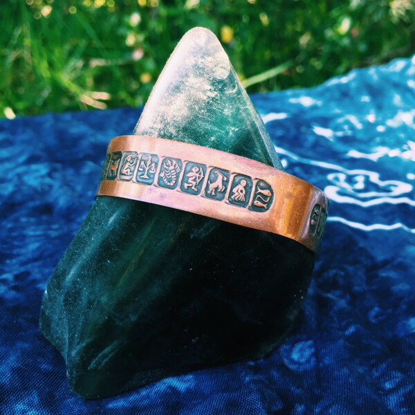 Zodiac 70s Vintage Copper Cuff Astrology Bangle Horoscope Starsign Bracelet Scorpio Virgo Gemini Pisces Boho Hippie Libra Cancer Taurus Leo