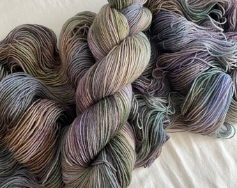 Hand Dyed 4 Ply Sock Yarn 70/30 Superwash Merino/Nylon Blend in Shades of Purple, Green, Blue, Brown ~Woodland Forest~ (Ready to Ship!)