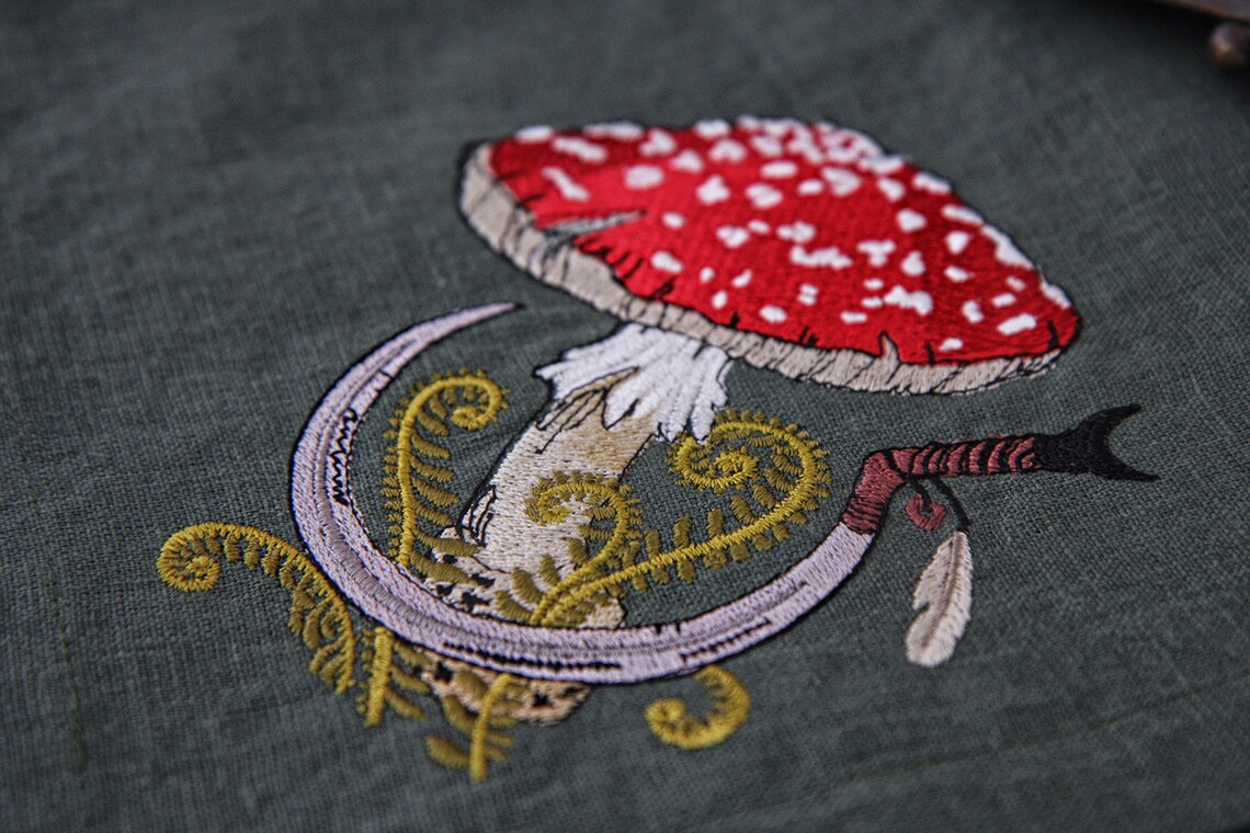 Linen napkin embroidery fancywork amanita witch mushroom Etsy