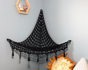 Corner toy hammock black decor, stuffed animal storage, gothic home decor,  baby boy nursery decor black, dark fantasy decor, toy shelf