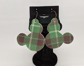 New!  Christmas Faux Leather Earrings Mickey Head