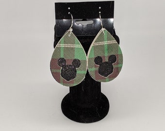 New Christmas Faux Leather Earrings - Mickey Cut Out