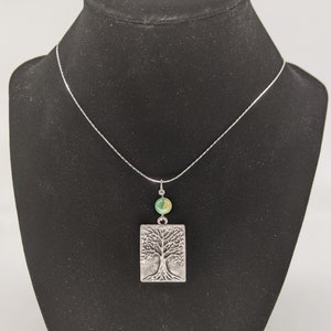 Yggdrasil Tree of Life with jade stone, sterling silver chain. Scandinavian Norse