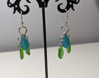 Sea Glass cluster dangle earrings