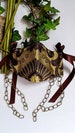 Halloween Mask Medieval Couture Mask, chartreuse green Venetian brocade, face cover with oxidized metal chains, Renaissance mask SCA faire
