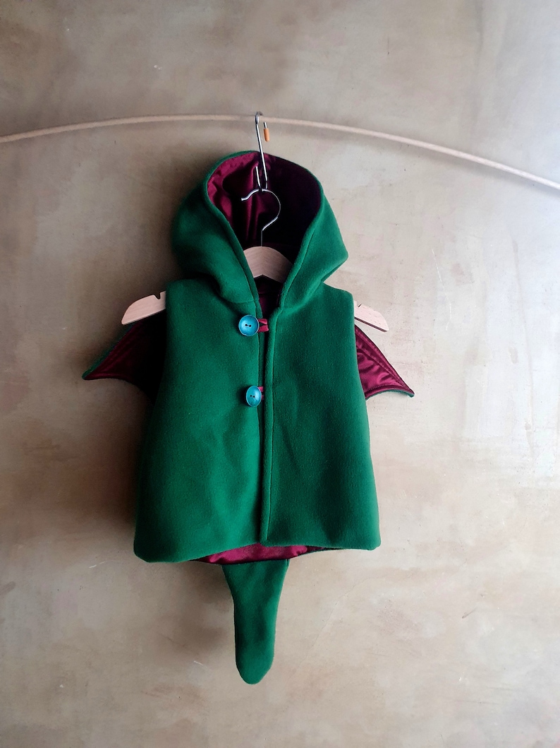 Dragon Children Costume, Winged Alligator Toddler Vest, Green Fleece