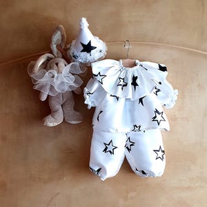 Newborn Clown Circus Jester outfit, White Satin with Black Stars, Baby dreamy outfit, Carnival Halloween Baby Costume, Vintage Pierrot dress