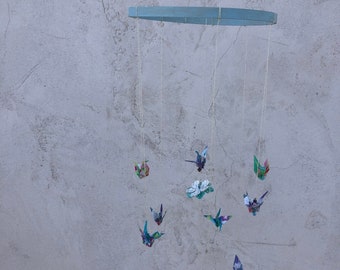 Origami Crane Mobile with glass beads