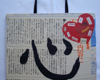 Kokoro (heart) : Japanese calligraphy on collage original artwork