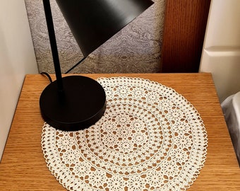 Cream round crochet doily, floral motif nightstand doilies, 14 inch wedding table cloth, big centerpiece handmade French country home decor