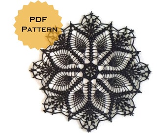 Diadema crochet doily PDF pattern, diagram tutorial, DIY black doily how-to, instant download.