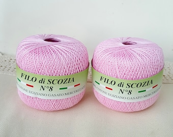 Light pink Titan Wool Filo di Scozia Size 8. Mercerized Egyptian cotton crochet thread craft supplies. Color no 101, 50 gr/ball yarn.