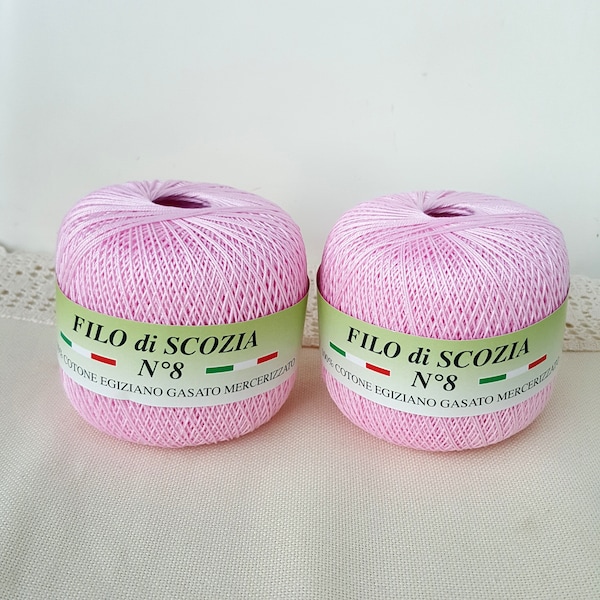 Light pink Titan Wool Filo di Scozia Size 8. Mercerized Egyptian cotton crochet thread craft supplies. Color no 101, 50 gr/ball yarn.