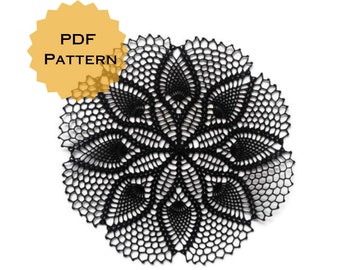 Pineapple crochet doily PDF pattern, DIY black doily instant download diagram tutorial.